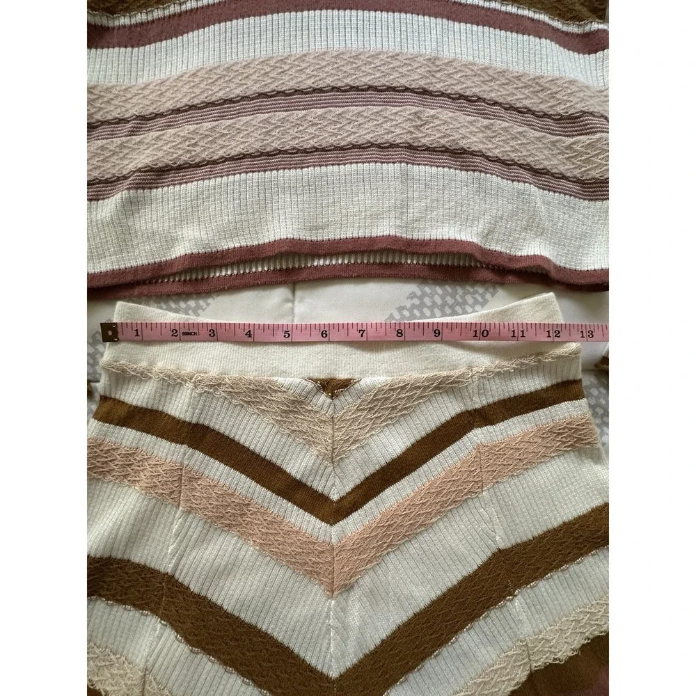 NWT Free People Stripe Turtleneck Sweater &‎ Chevron Mini Skirt Set XS Neutral